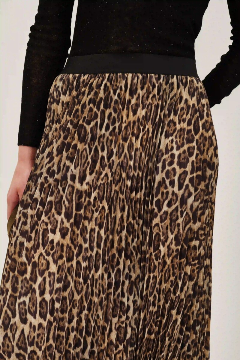 Falda Pleats Midi Leopard Marron