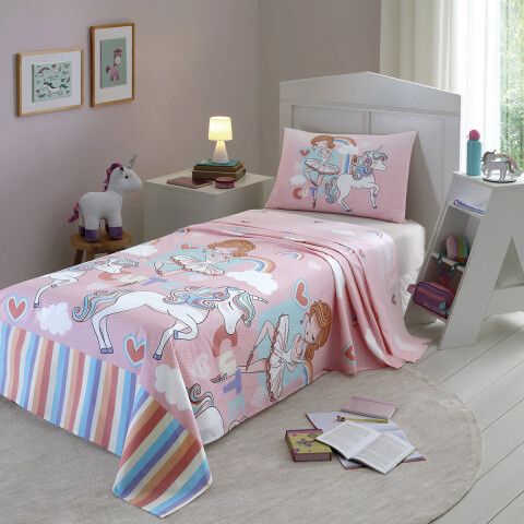 Juego Sábanas Infantiles 1 Plaza Dohler 100% Algodón Unicornio