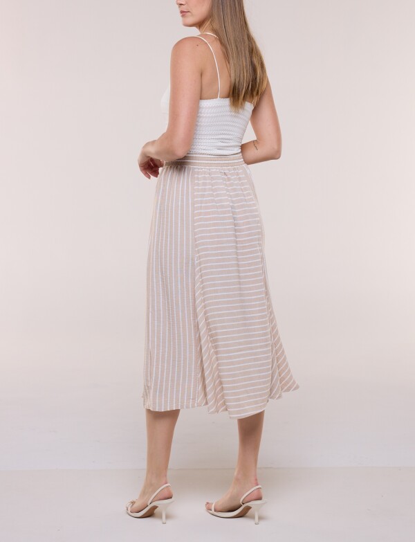 Falda Midi Acampanada A Rayas BEIGE