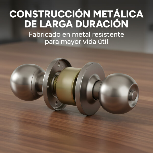 Cerradura Pomo Redondo Para Puerta C/ Tres Llaves Interior Color Plateado