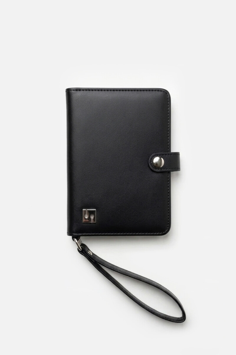 Billetera con compartimento para pasaporte y strap - negro 