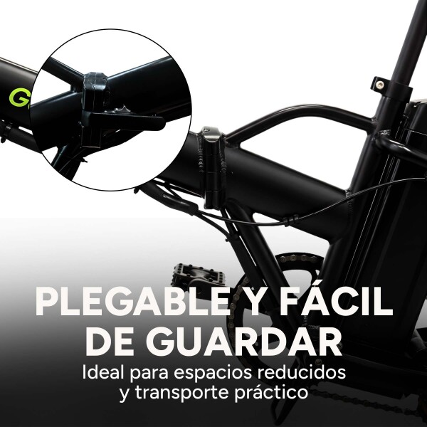 Bicicleta Electrica Gogreen Compact Pro Plegabl R20 350W 48V Variante Color Negro