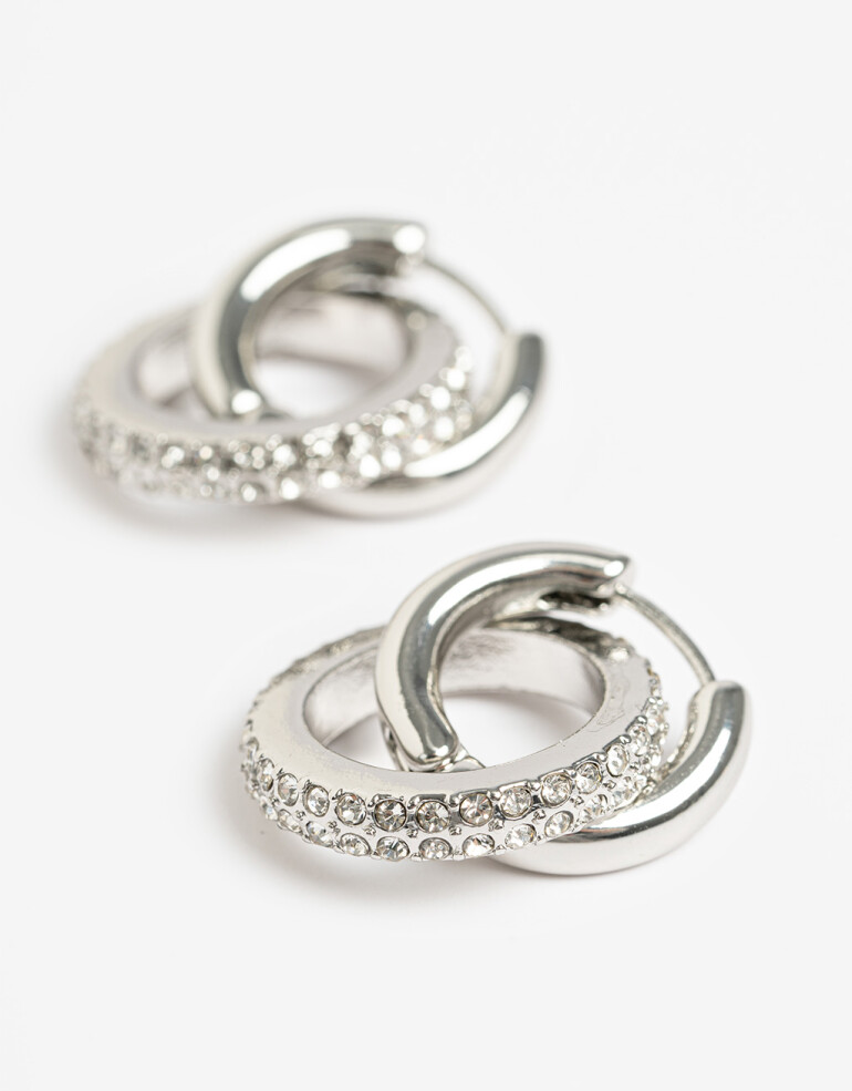 Aros Argollas Strass Argollas Metal Y Strass Night - Cristal