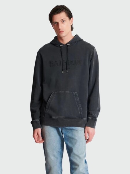 Balmain - Canguro con capucha bordada efecto vintage Gris
