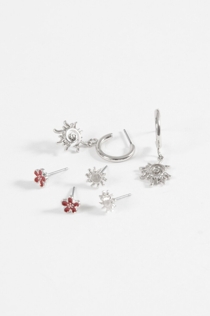 Set de aros flor y sol plateado