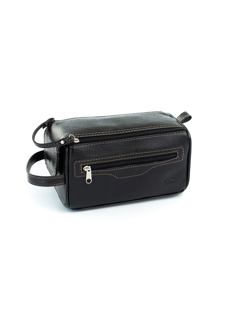 Neceser de cuero doble cierre - Negro 