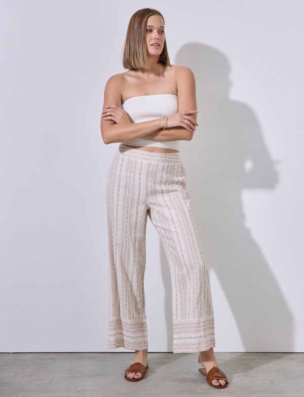 Pantalon Wide Lino BEIGE/MULTI