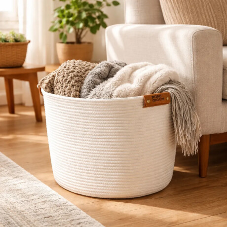 Cesto Canasto de Algodón con Asa Paramount Deco Ø38x30Cm Blanco