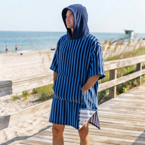 Bata Poncho Velour Estampadas 100 x 90 cm RAYAS AZUL/CELESTE