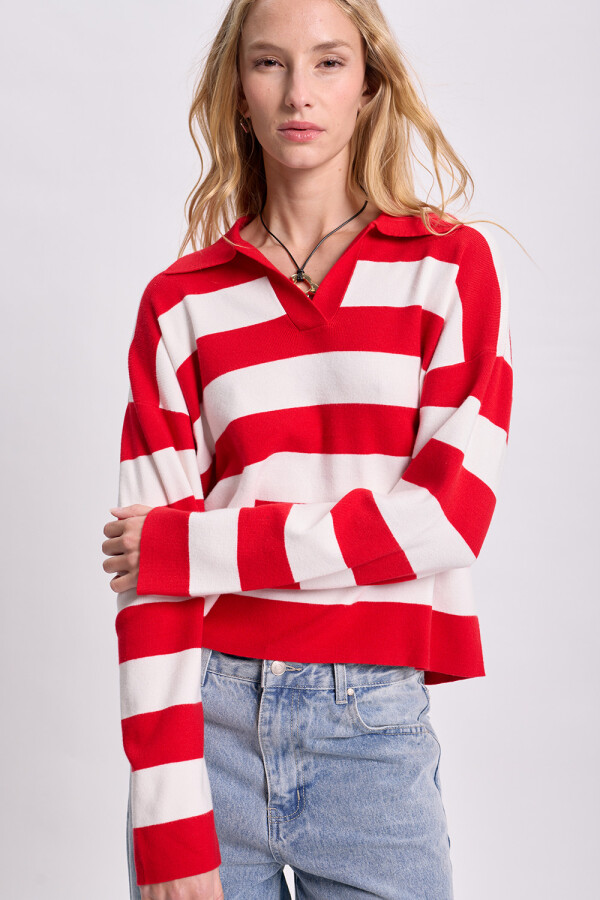 Buzo punto cuello polo Rojo