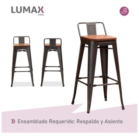 Pack 2 Taburetes Tolix con Respaldo y Asiento de Madera Lumax Negra