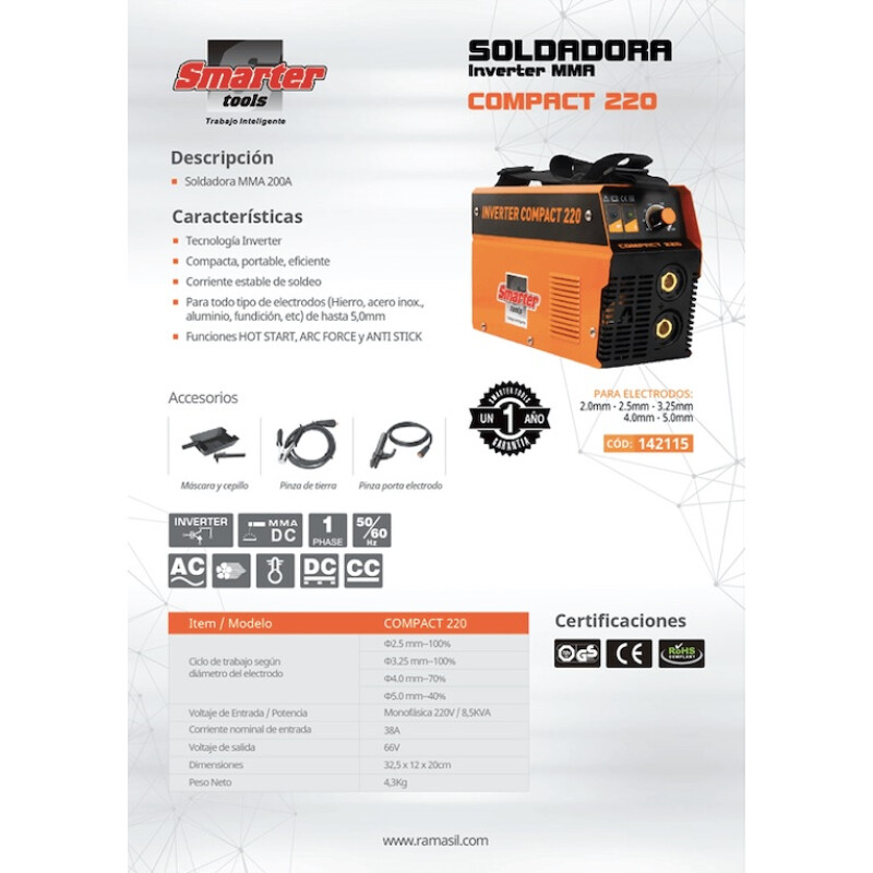 Soldadora inverter 220-200Ah Smarter Soldadora inverter 220-200Ah Smarter