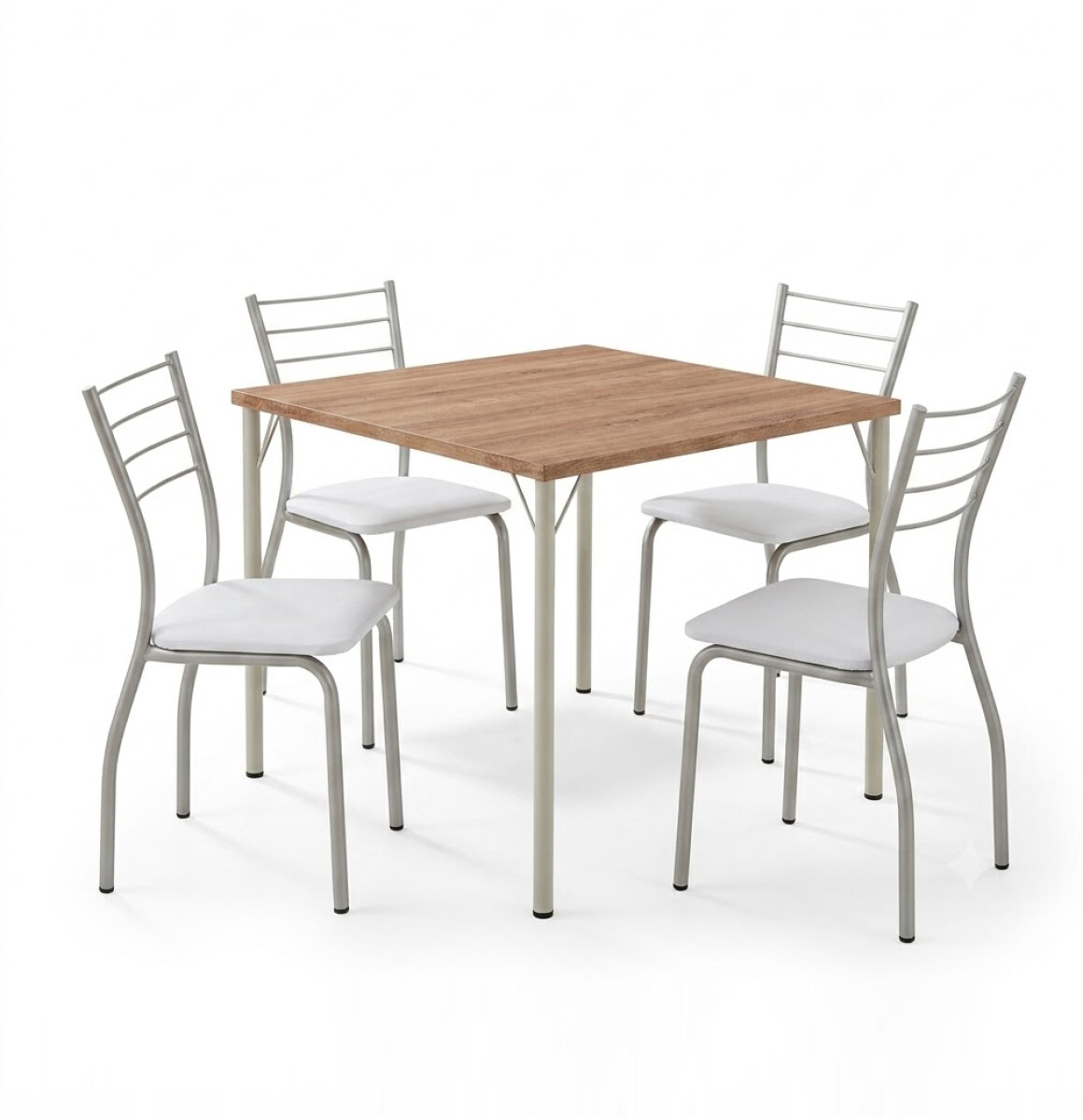 JUEGO DE COMEDOR MESA Y 4 SILLAS EN METAL - Plata 