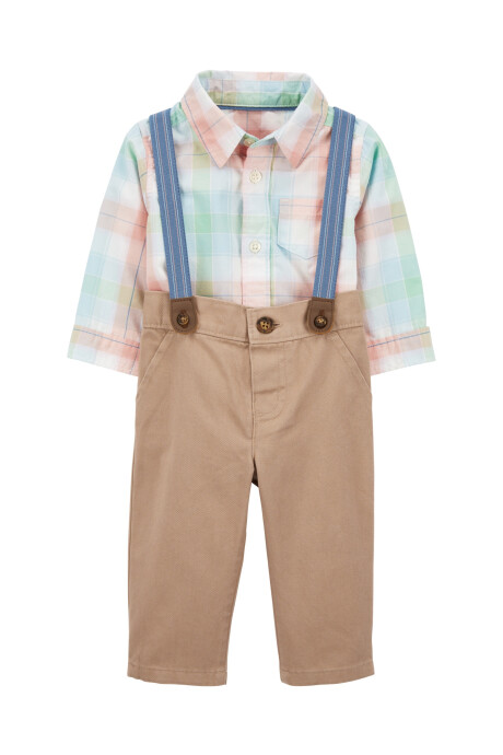 Set tres piezas de algodón, pantalón, body camisa y tiradores Set tres piezas de algodón, pantalón, body camisa y tiradores