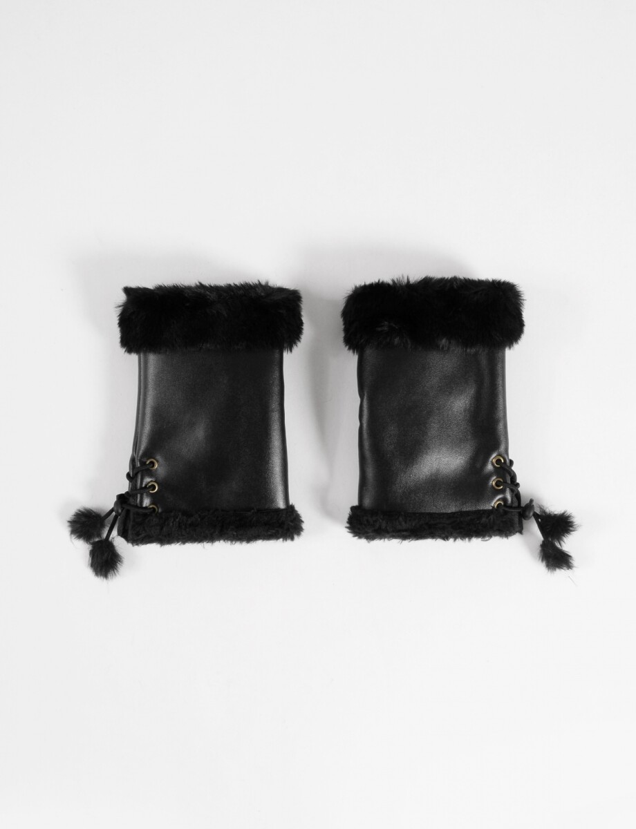 Mitones de PU con pelo - negro 