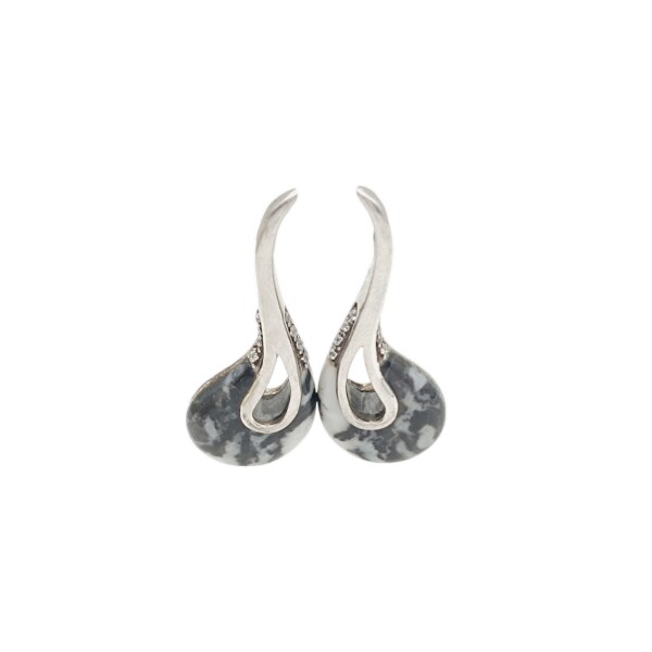 Caravanas Gota-Plata 925-Piedra Zirconia y turquesa blanca-CA3159 Conpiedra