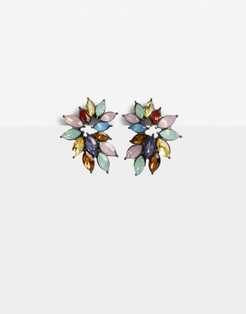 Aros Colgantes Cortos Color Aros Cortos Piedras Multicolor - Combinacion Multicolor