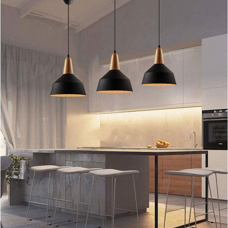 Campana de Aluminio y madera estilo nórdico Negro