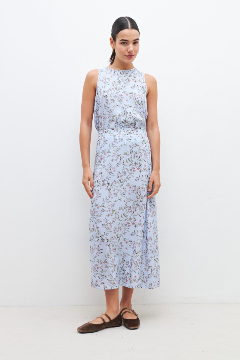 Falda con estampa floral celeste