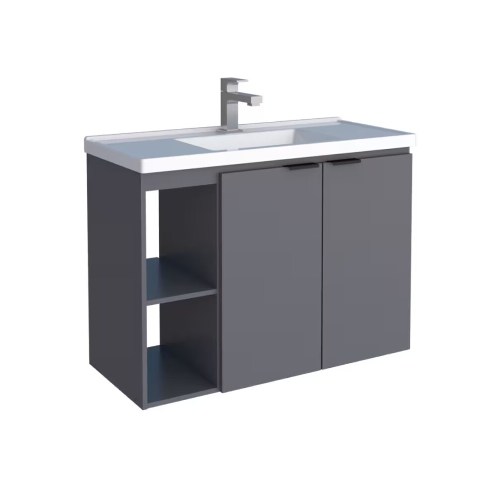 Mueble de baño suspendido Aster gris 80cm con bacha de resina Mueble De Baño Suspendido Aster Gris 80cm Con Bacha De Resina