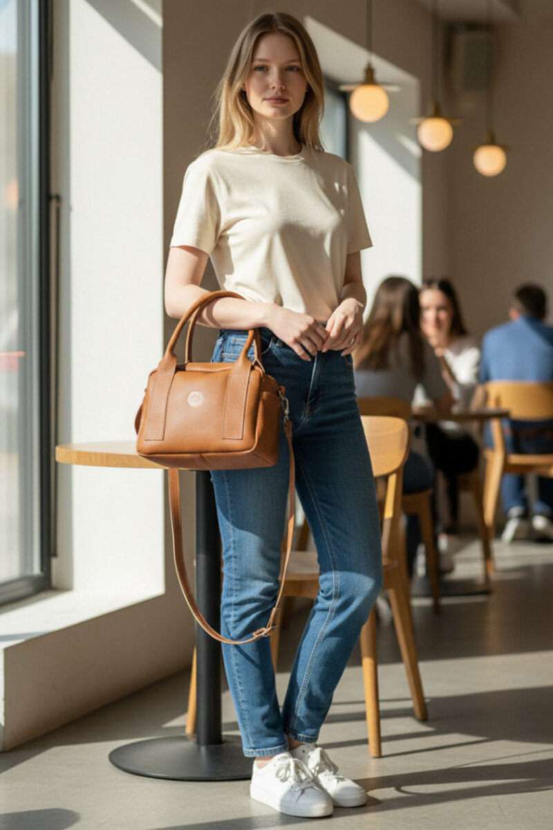 Cartera de Mano y Bandolera 100% Cuero Dulce de Leche