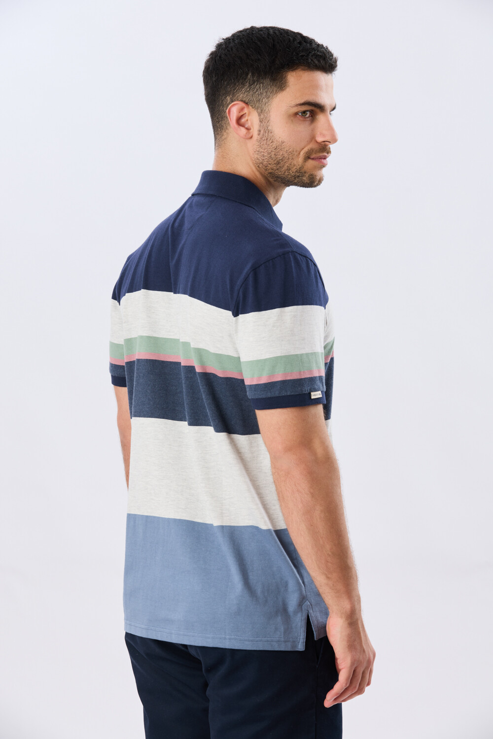 REMERA POLO RAYADA JERSEY Azul Oscuro