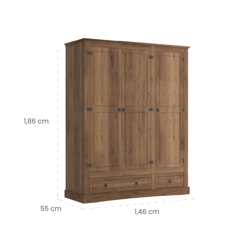 Ropero 3 Puertas 2 Cajones Madera - Linea Mexicana Oscuro