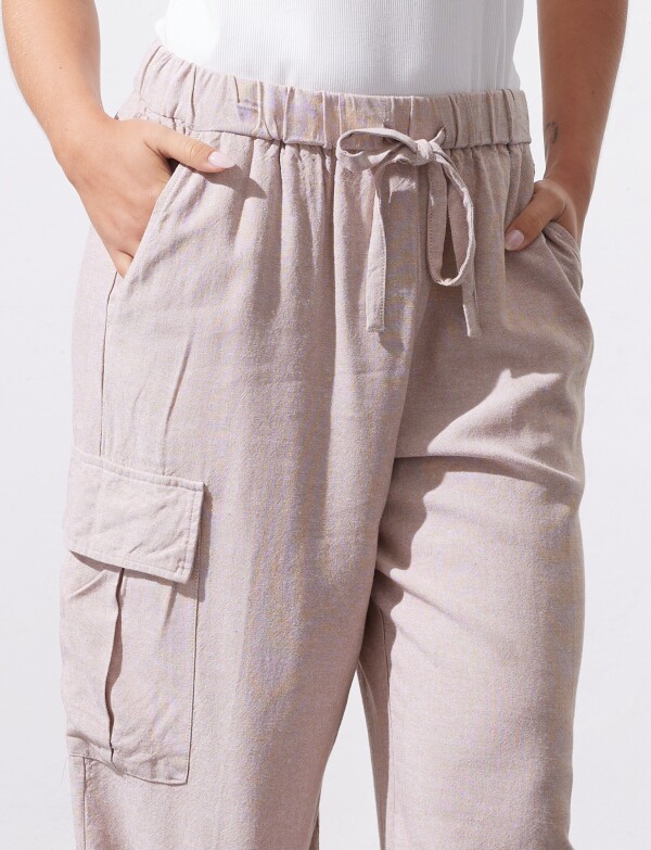 Pantalon Lino Wide Leg Bls TOSTADO