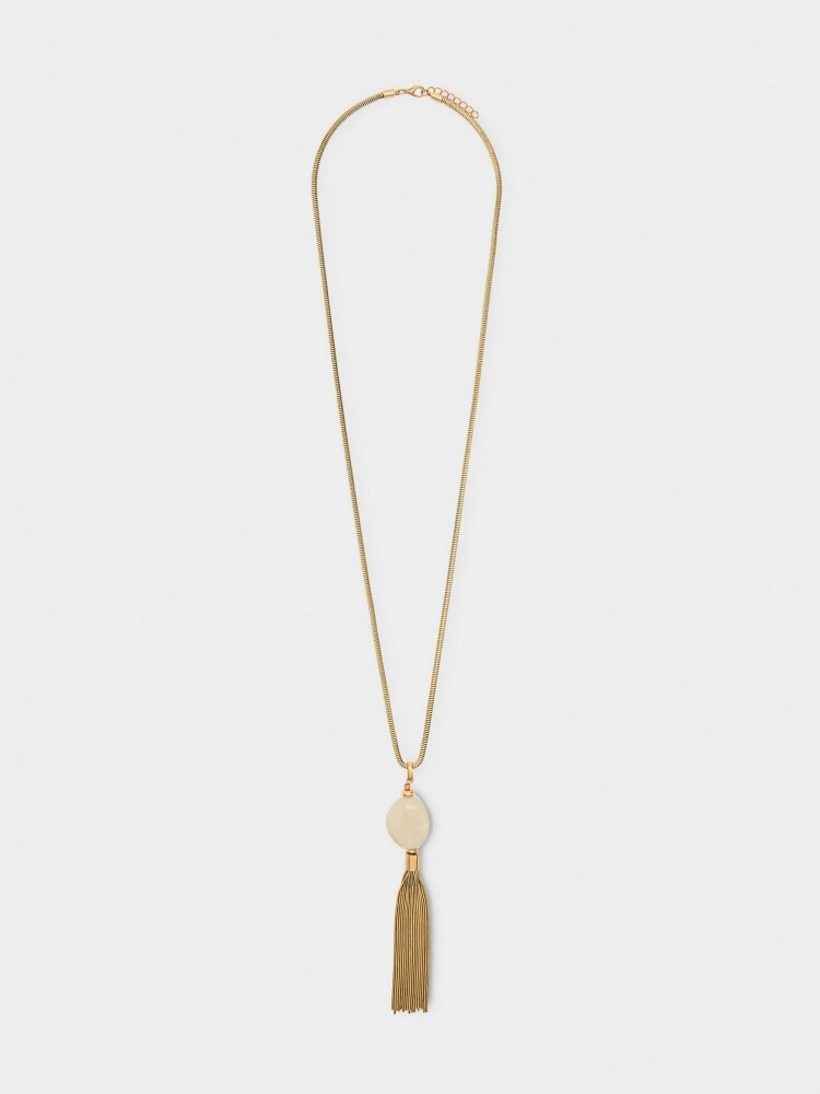 Collar Largo Con Colgante De Flecos beige