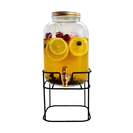 Dispensador de Jugos Botella 5Lt en Vidrio Tapa y Base Metal Dorado