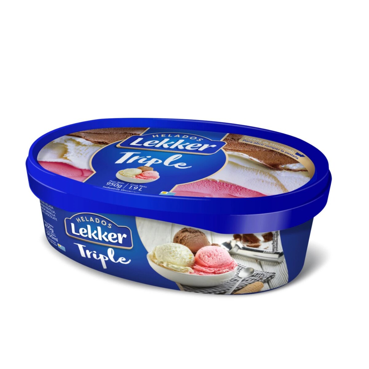 HELADO LEKKER 900 ML TRIPLE FRUTILLA VAINILLA CHOCO 