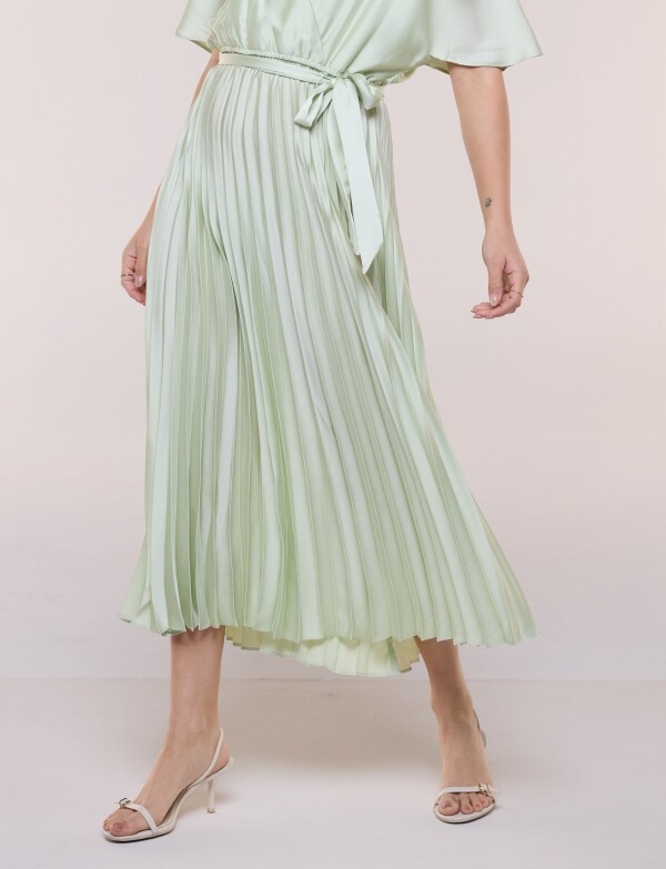 Vestido Saten Plisado VERDE CLARO
