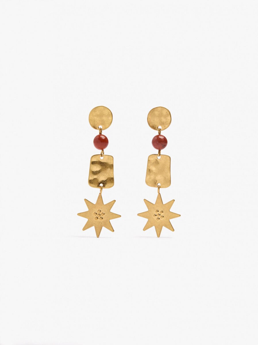 Pendientes Largos Con Piedra Y Estrella - naranja 
