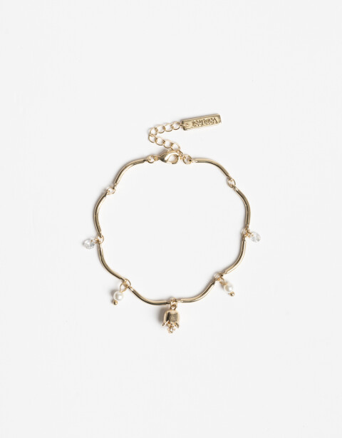 Pulseras Flexibles Strass Pulsera Tulipanes Cubic & Perla - Dorado