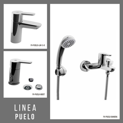 Juego Completo De Griferia,Incluye Ducha Exterior Con Transefrencia, Lavatorio Bajo Y Bidet Linea Puelo Fv 000