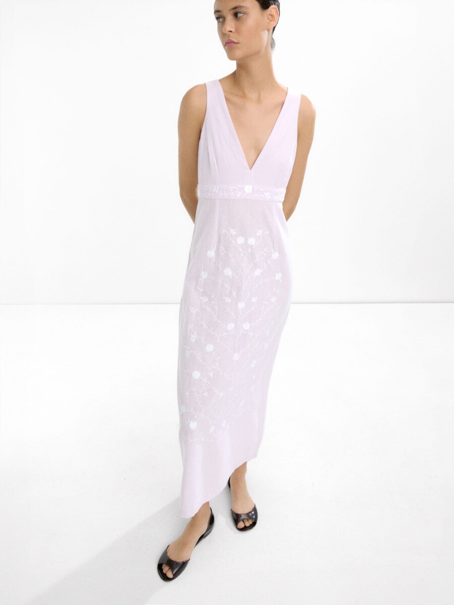 Vestido De Algodón Con Bordados violeta