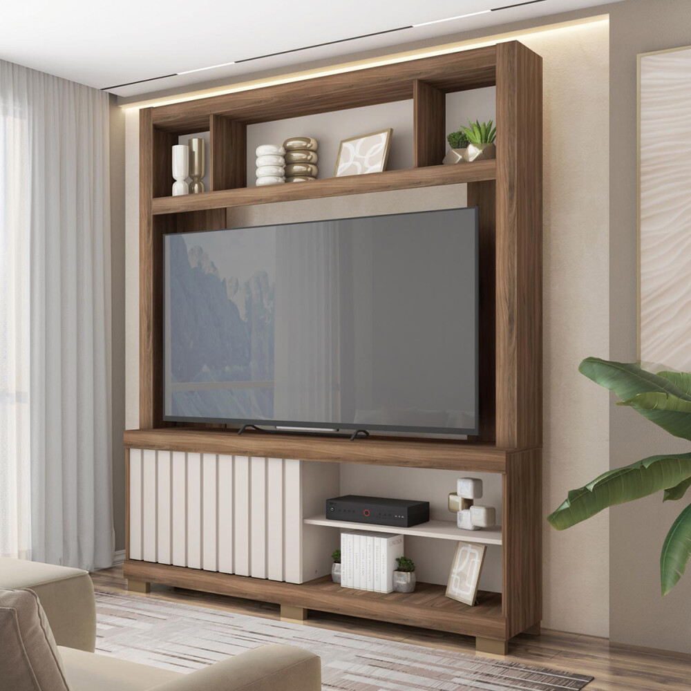 RACK "HOME THEATER CINNE" 1.6 - NOGUEIRA SAN REMO/OFF PERFECT Rack "home Theater Cinne" 1.6 - Nogueira San Remo/off Perfect