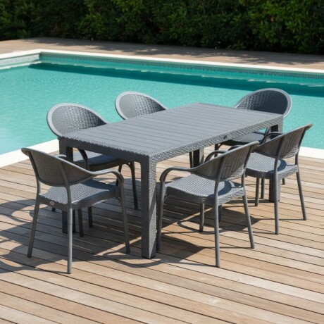 Juego de jardín 6 sillas con apoya brazo + mesa GRIS