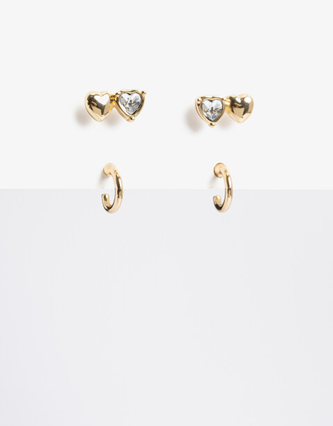 Aros Sets Metal Set De Aros Corazón Bañado En Oro - Dorado