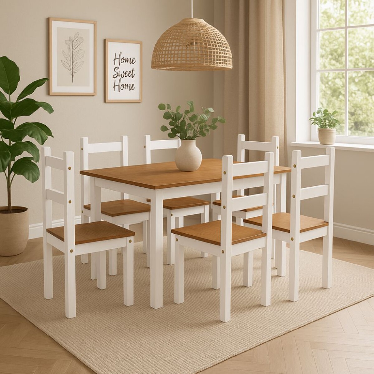 Juego de comedor 6 sillas Linea Naturale - Blanco/Roble 