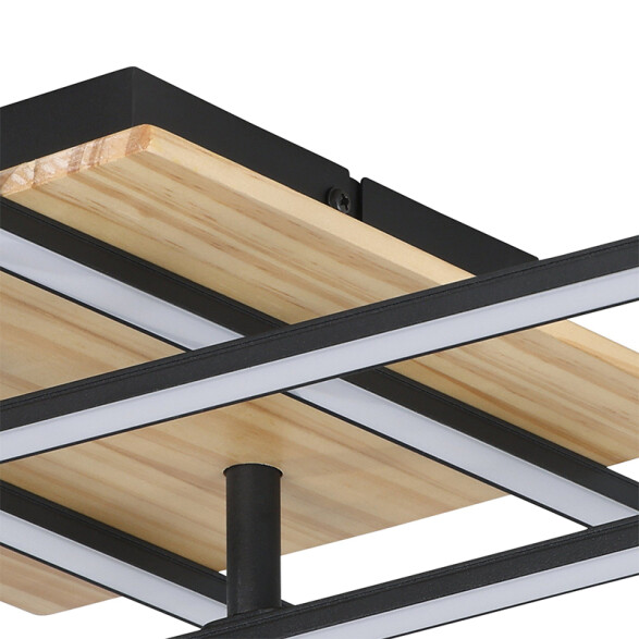 Lámpara de techo LED negro con base de madera EG3516