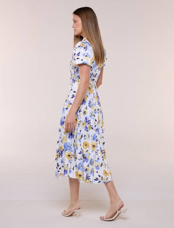 Vestido Midi Estampado Floral Con Lazo BLANCO/MULTI