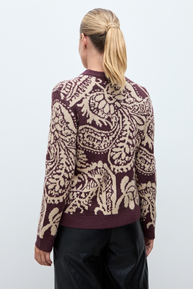 Sweater jacquard paisley ciruela