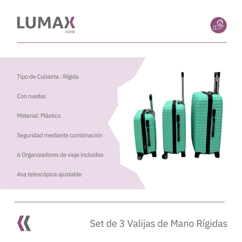 Set de 3 Valijas de Mano Rígidas Verde