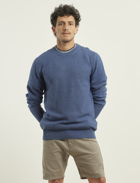 Sweater Punto Fino Harrington Label Azul Piedra