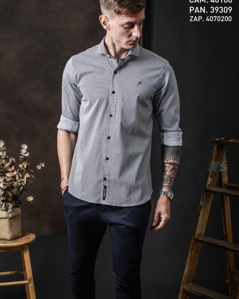 Camisa Mil Rayas Raya fina negro
