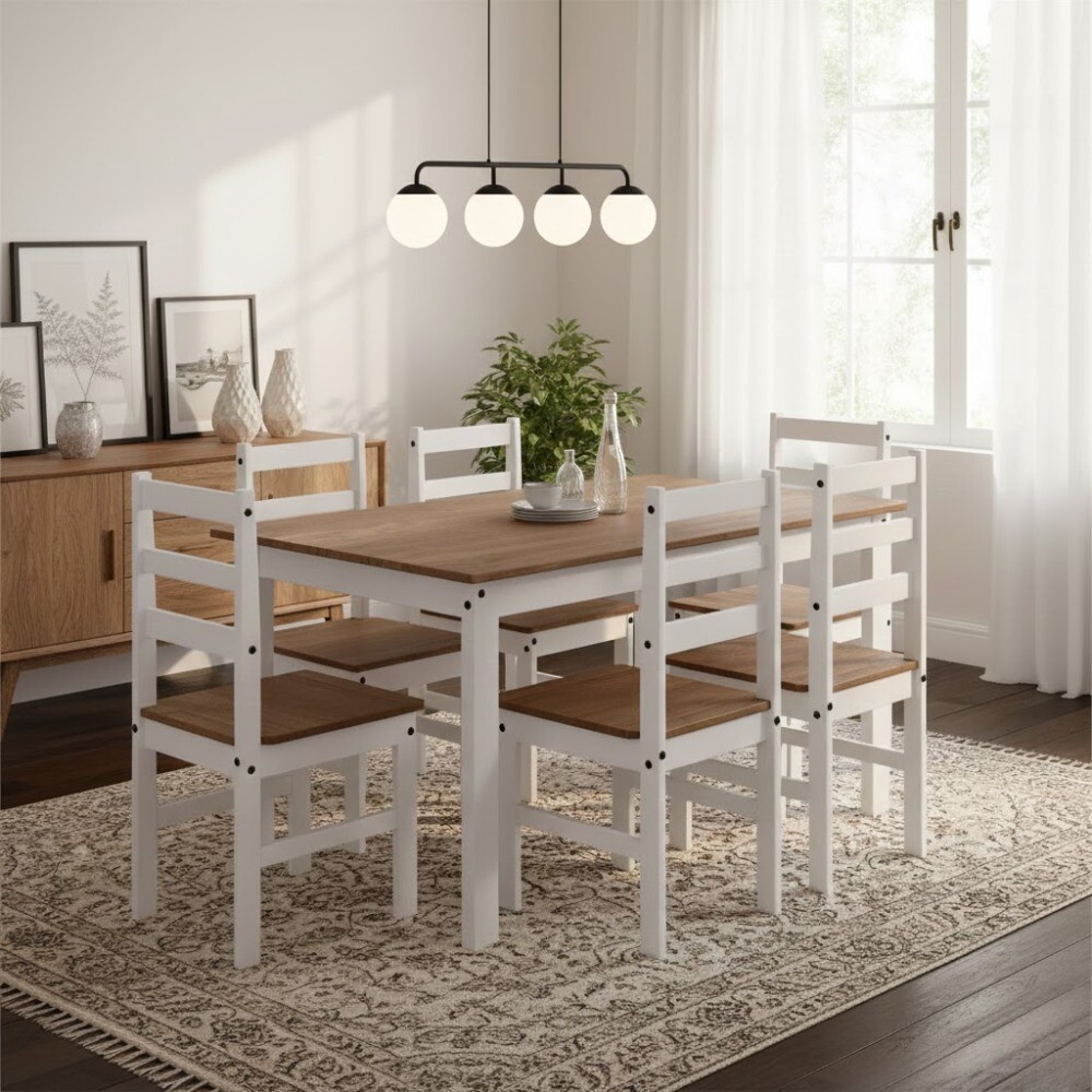 JUEGO DE COMEDOR MESA Y 6 SILLAS EN MADERA MACIZA JUEGO DE COMEDOR MESA Y 6 SILLAS EN MADERA MACIZA