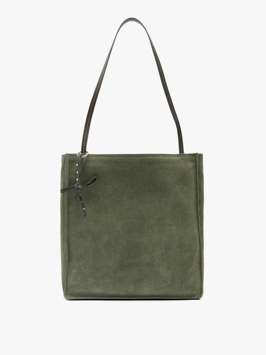 Bolso Shopper Rectangular Con Piel caqui