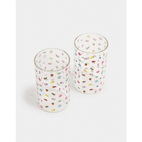 Set De 2 Vasos De Vidrio Con Sorbete - Combinacion Multicolor