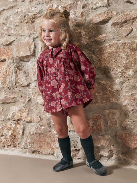 Vestido Estampado Flores Granate